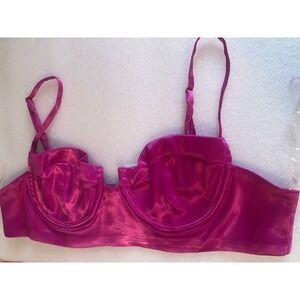 Hot & Delicious Magenta Pink Satin Bustier Crop Top Cami coquette  corset L NEW